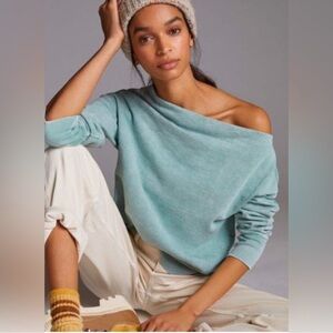 Anthropologie Seafoam Off-Shoulder Sweatshirt
